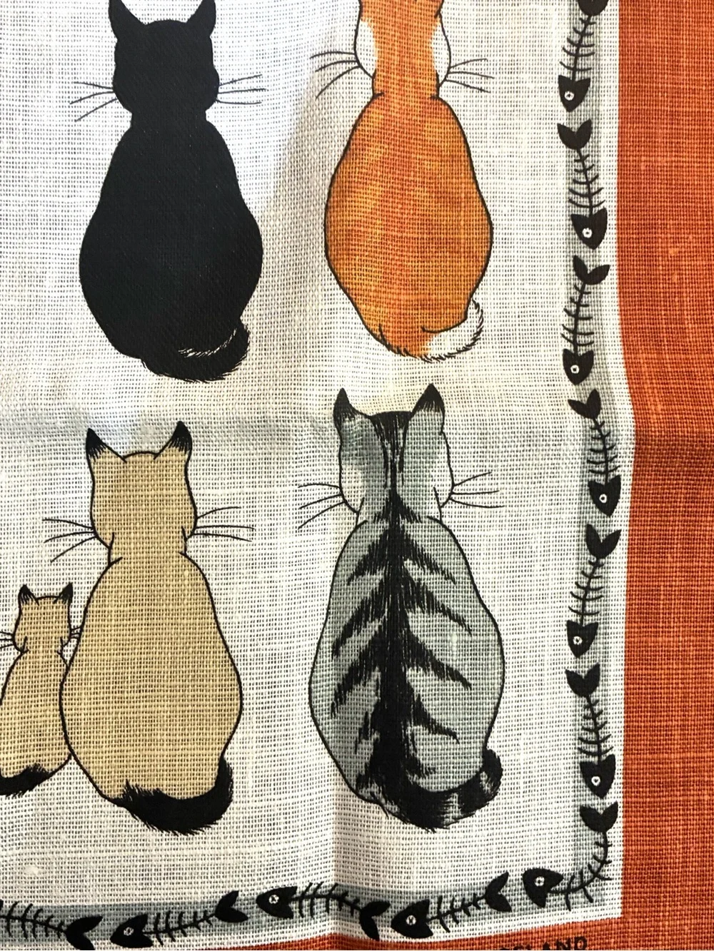 Vintage Ulster Weavers Irish Linen Cats in Waiting Tea Towel Made in Ireland